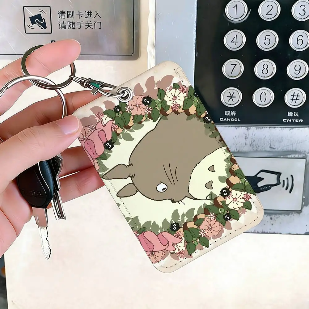 Cute Totoro 1Pc Access Card Case Leather Card Holder Keychain Key Ring Door Access Tags ID Card Case Keychain view 2