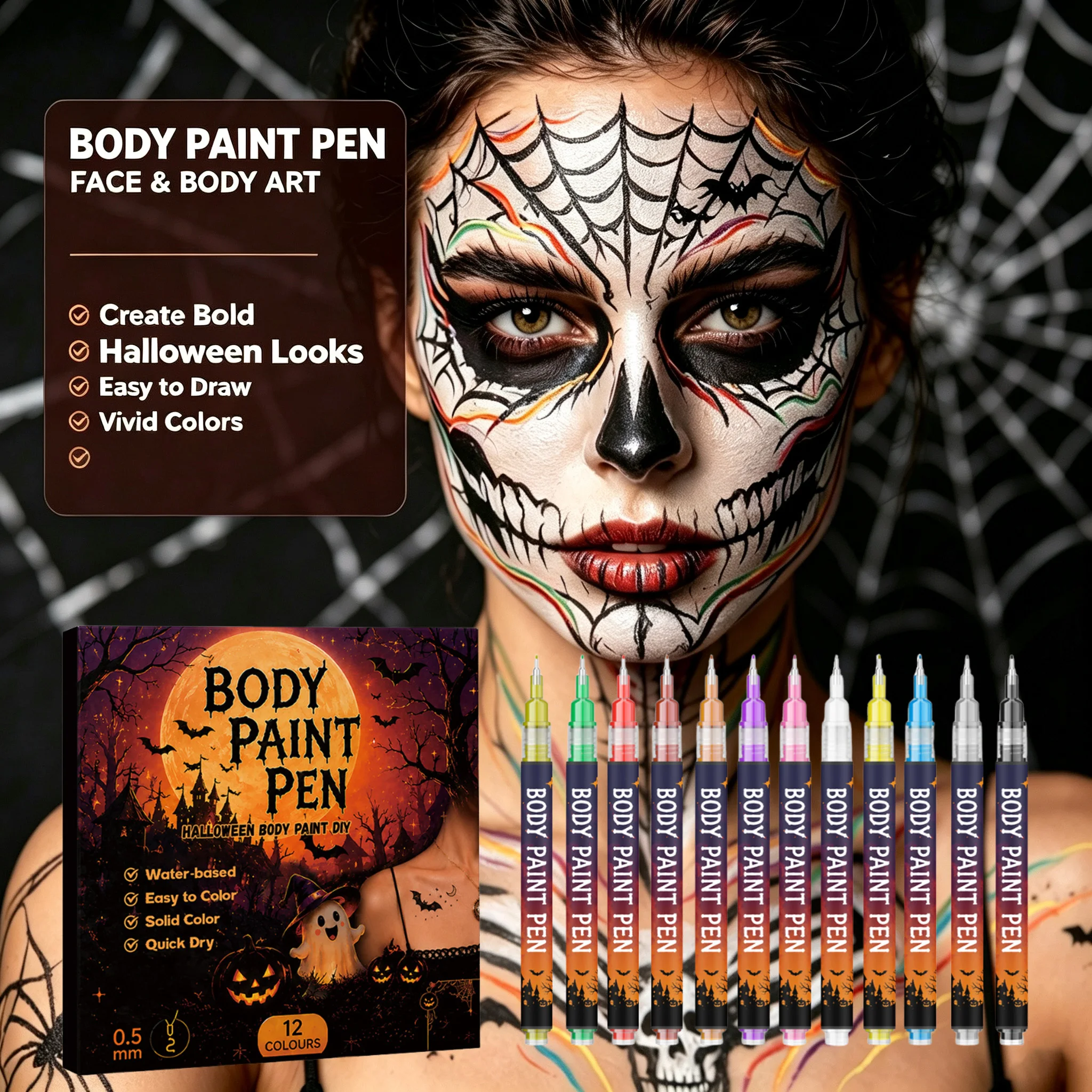 12Corlors 0.5mm Body Painting Pens emporary Tattoo Crayons Acrylic Paint Markers For Halloween Birthday Party Cosplay Makeup
