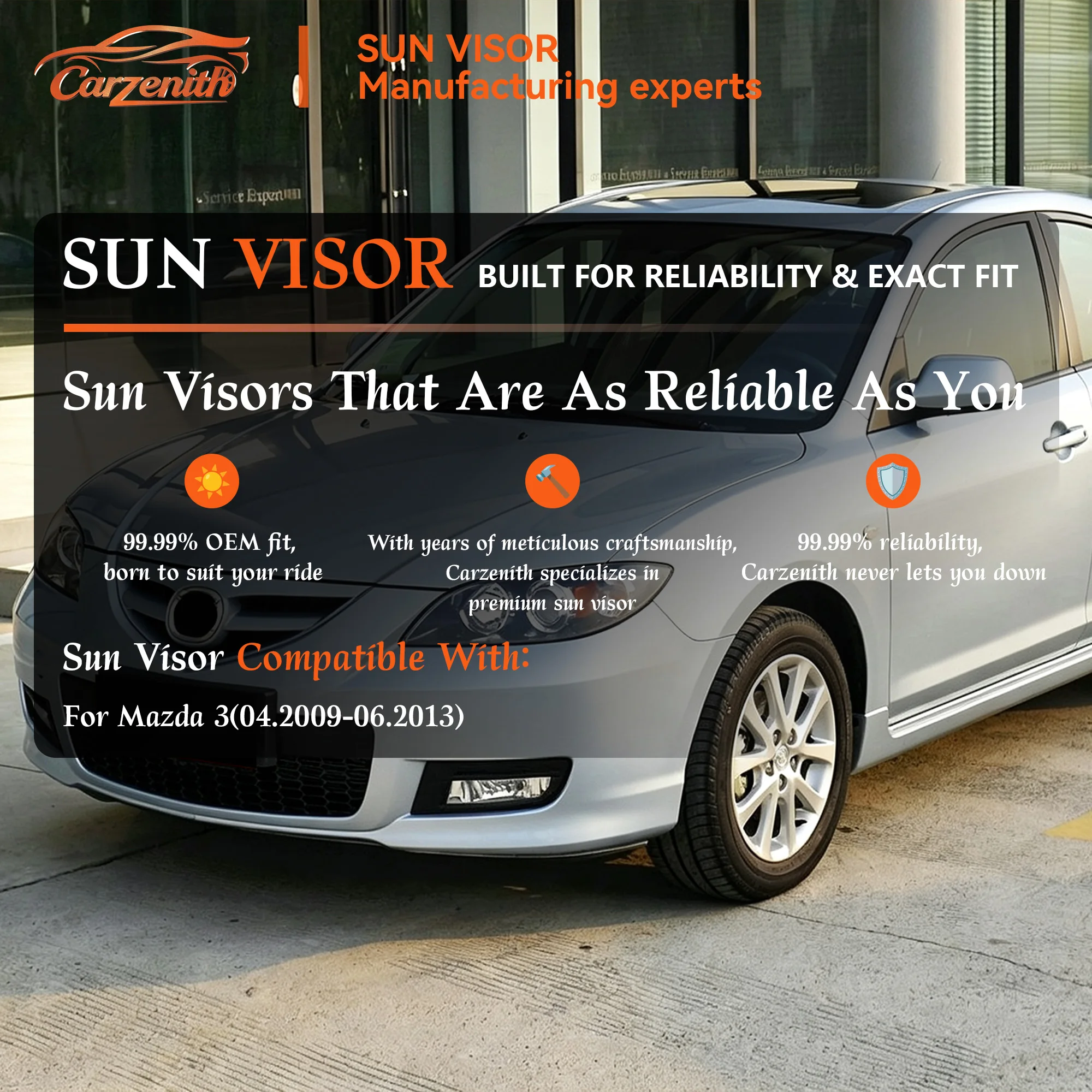 Carzenith Sun Visor For Mazda 3 II MK2 2nd Gen BL 2009 2010 2011 2012 2013 Sedan Hatchback Driver Passenger Side Sunvisor