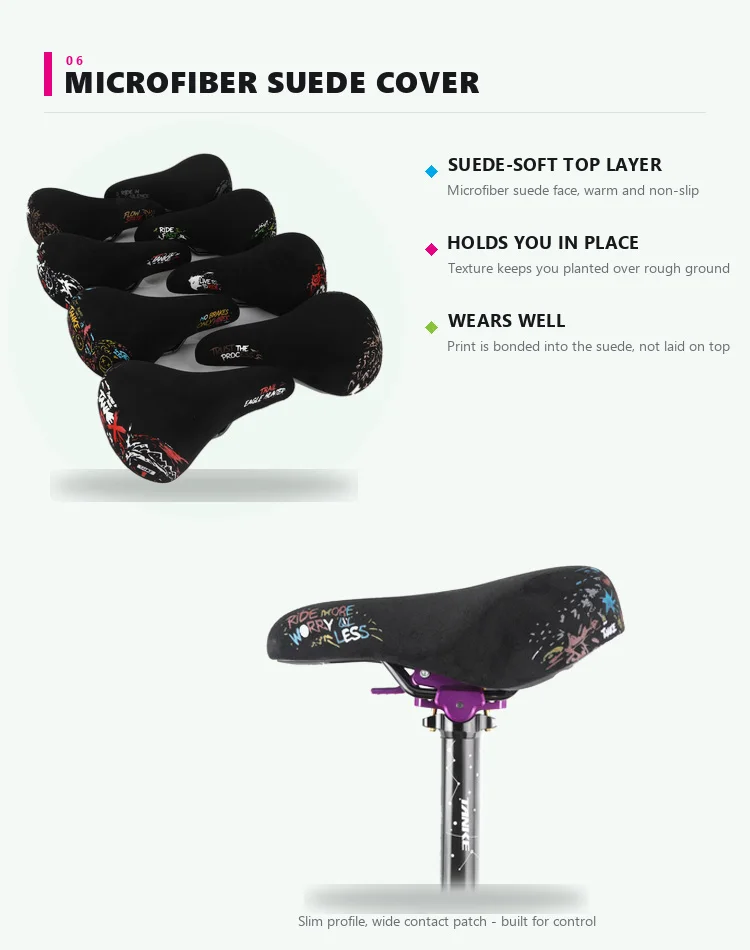 TANKE Graffiti BMX MTB Sattel Mikrofaser-Wildleder-Bezug Konturiert Rutschfest Spray-Art Fahrradsitz für Wheelie Stunts Großer Sattel für Fixed – Detail 6