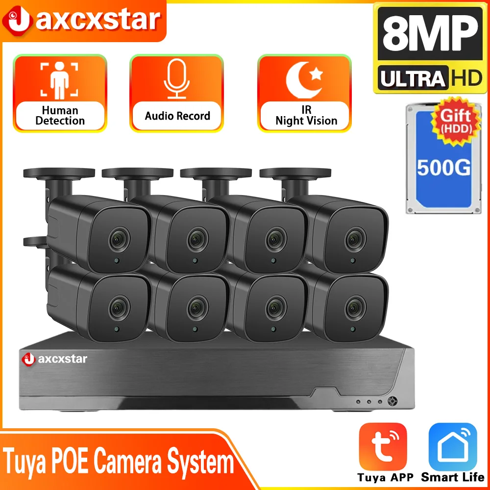 

8CH 4K Tuya POE NVR Security System 8MP/5MP Outdoor Home Smart CCTV Camera Set Audio Record Human Detect Security Protection