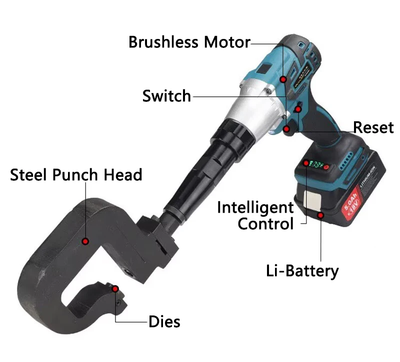 C-shaped Steel Electric Punching Machine Handheld Photovoltaic Bracket Hole Opener U-shaped Steel Puncher 80mm Throat Depth