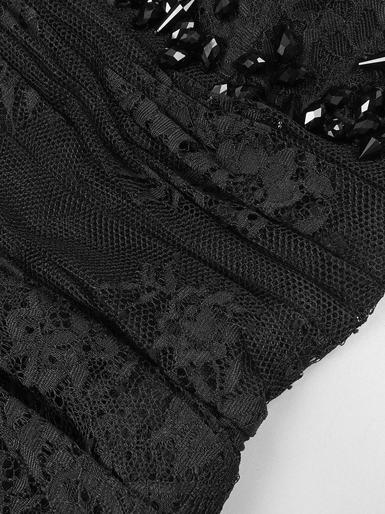 PB 블랙 레이스 V 넥 머메이드 가운, 시어 슬리브 & 트레인 - 섹시한 시스루 포멀 이브닝 드레스 베스티도스