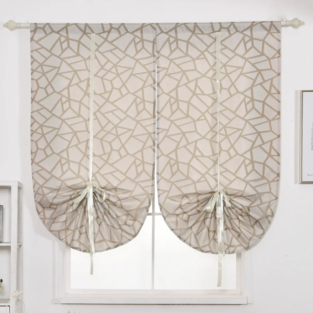 NAPEARL Short Kitchen Curtain Jacquard Tie Up Valance Panel Modern Geometric Design Black Brown Gray Door Roman