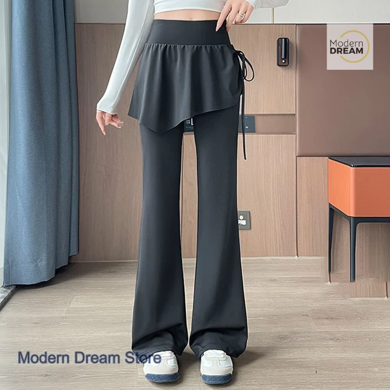 한국산 페이크 투피스 요가 힙 스커트 마이크로 라 캐주얼 바텀 팬츠 여성 가을 패션 조커 하이웨이스트 엘라스틱 팬츠