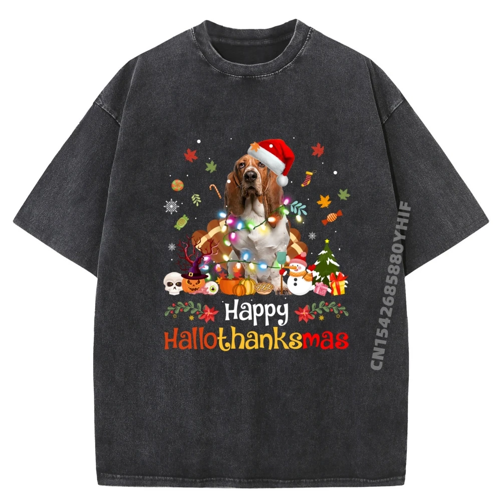 

Футболка с рисунком Happy Hallothanksmas Reindeer Santa Turkey для мужчин, семейные футболки с рисунком, мужская винтажная стираная одежда