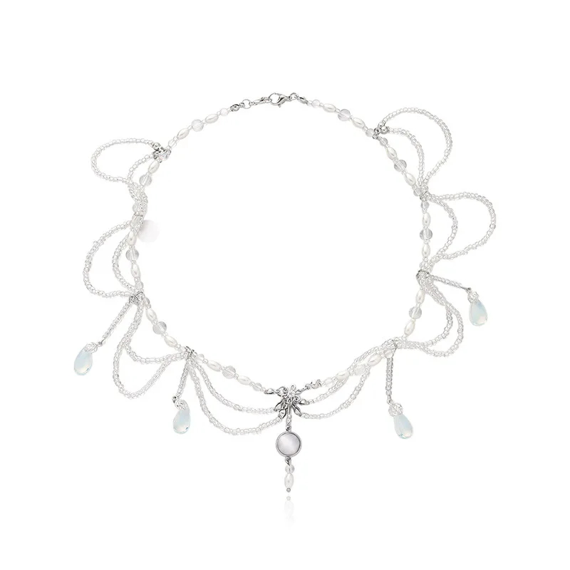 

Handmade Pearl Crystal Nelace Women's Clavicle Chain Vintage Accories Brow Heart Drop Forehead Chain Ethnic Hair Decorat...