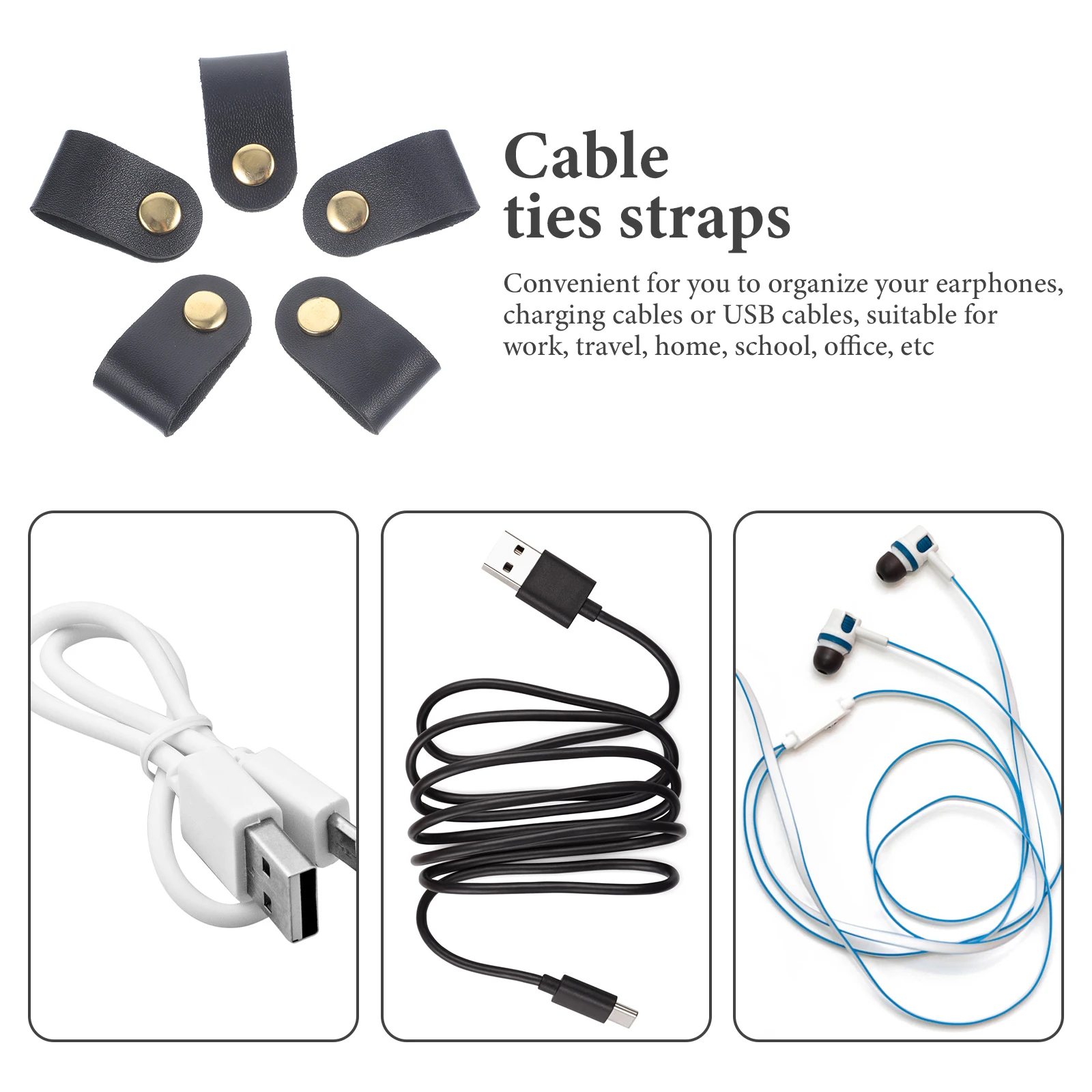 

5 Pcs Headphone Cable Storage Buckle Cord Organizer Travel Cords Wire Organizers for Headphones Management Belt Organiser Black