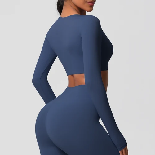 Imagen 2 del producto Camisas de Yoga para mujer de manga larga con acolchado, ropa de gimnasio para correr, entrenamiento, ajuste seco, Top deportivo transpirable de alta elasticidad