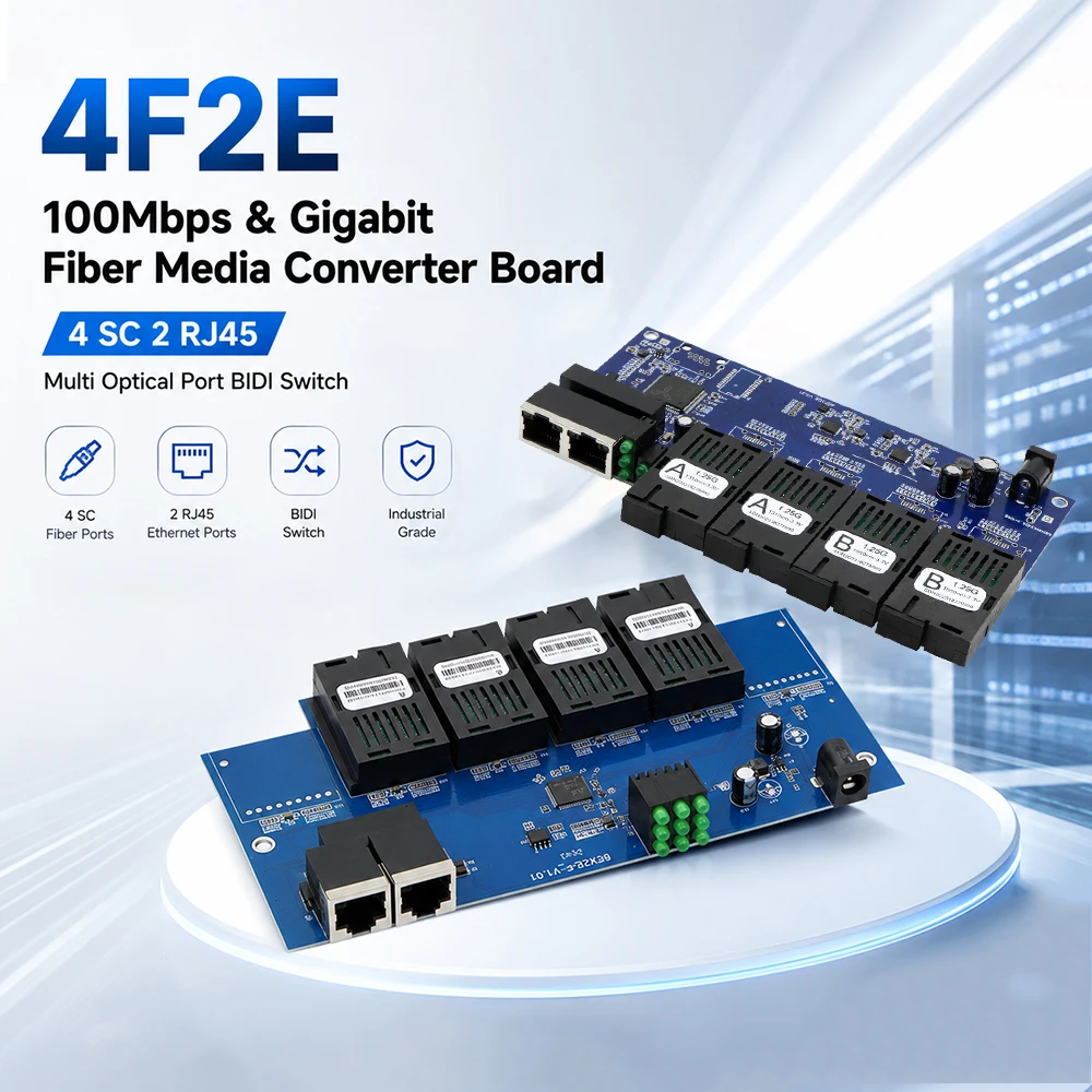 BYXGD 4F2E 4 SC 2 RJ45 Оптоволоконный медиаконвертер 10/100 Мбит/с и гигабитный BIDI Ethernet-коммутатор, промышленный сетевой модуль PCB