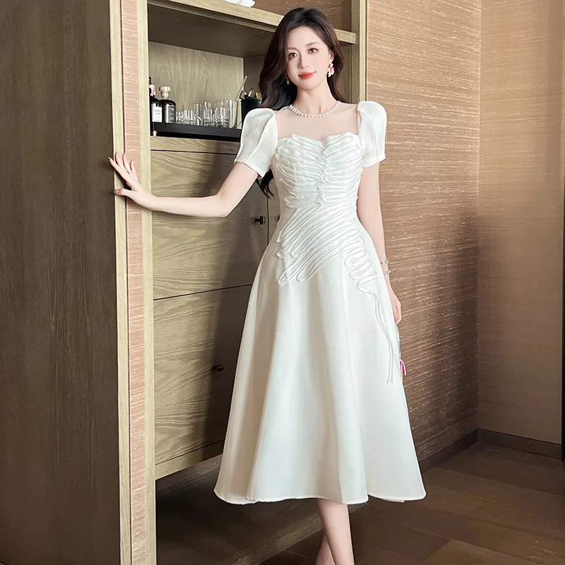 

Лицензионное платье-юбка 2026: новая летняя женская одежда, французский дизайн, белое платье с пышной юбкой, модель 9892