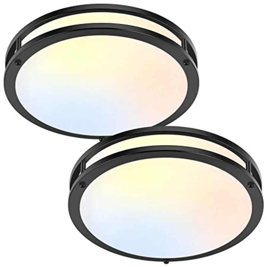 Pack 36W LED Ceiling Lights Black, Flush Mount Light Fixtures 3600LM 700K/3000K/4000K/5000K/6500K Color Changing Ceiling Lights