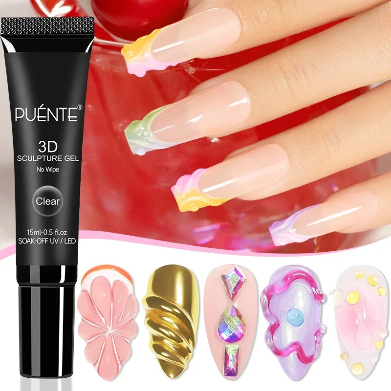 Vernis à ongles Gel Transparent 3D sans lingette, 15ML, modélisation 3D chromée, colle pour strass, vernis Semi-permanent UV à tremper