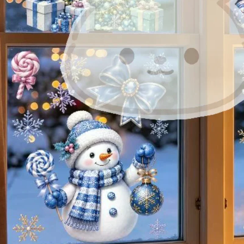 Removable Christmas PVC Static Sticker Santa Elk Window Stickers Beautify Snowflake Wall Decals New Year Party Glass Dress Up