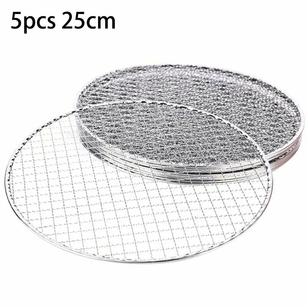 5pcs Round Disposable Wire Net Grill Racks Iron Roast Grate Cooking Barbecue BBQ For Picnics, Camping,, Tourism