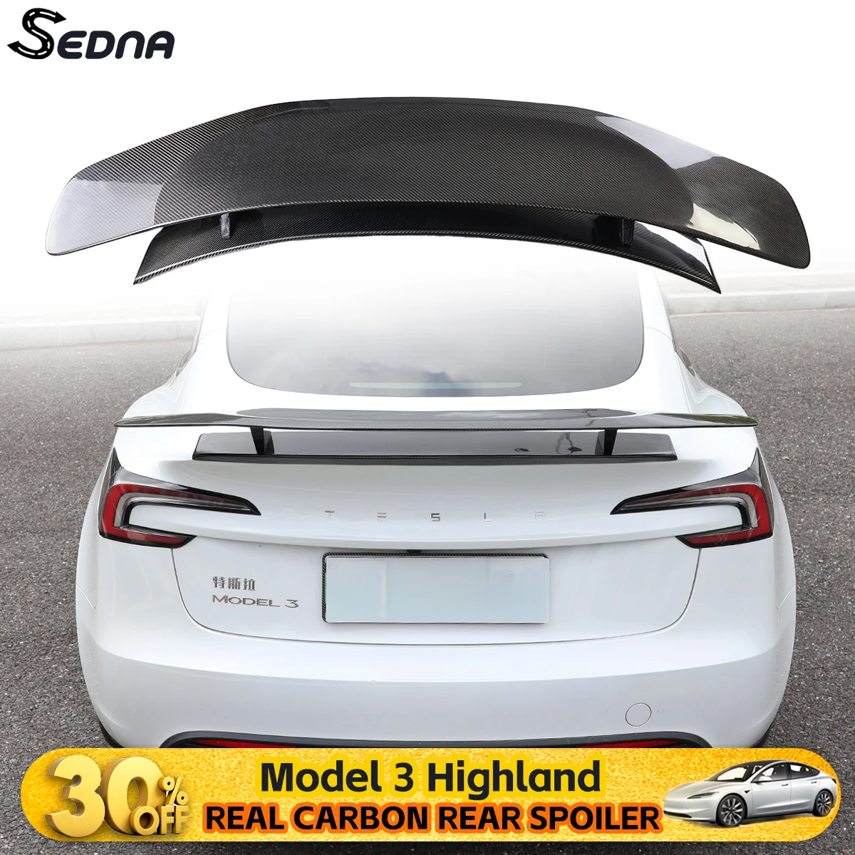 

For Tesla Model 3 2024 Highland Performance Carbon Fiber GT Rear Trunk Wing Lip Spoiler Exterior Accessories