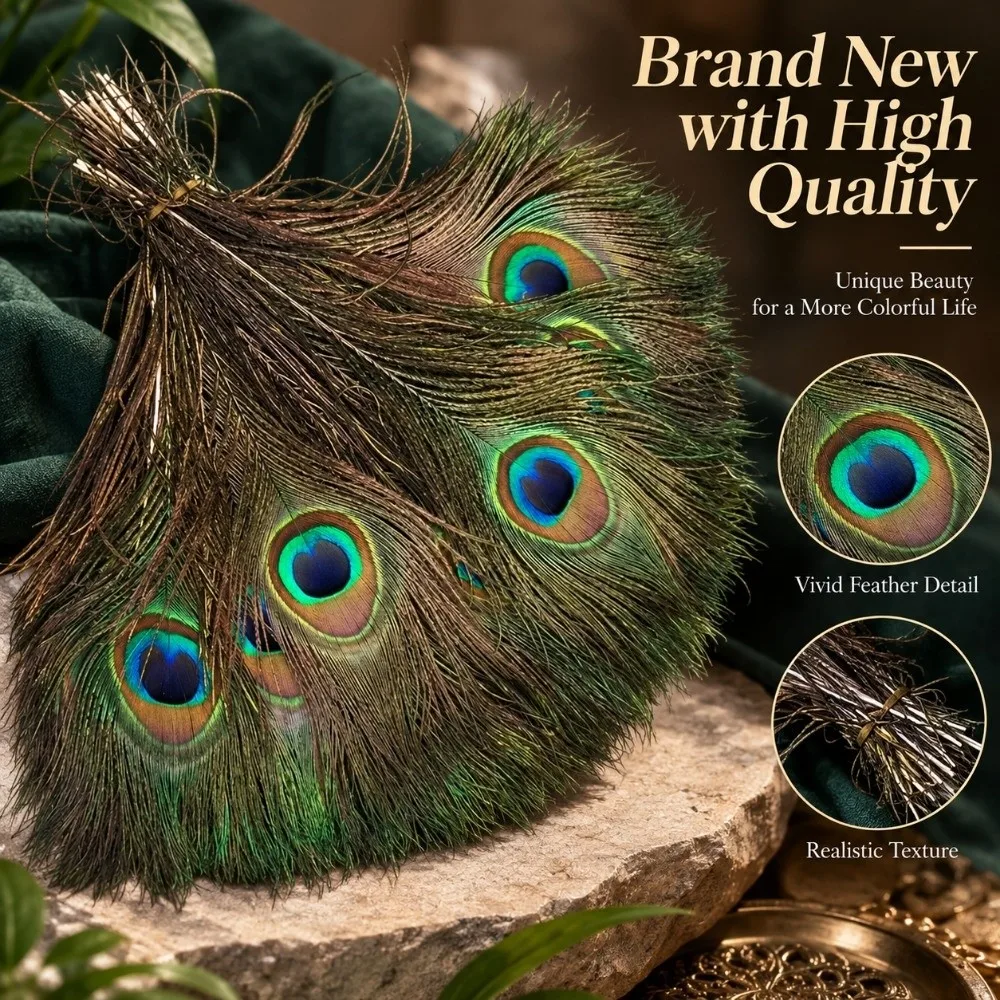5PCS 25-50cm Real Peacock Feather Green DIY Handmark Plume Stage Perform Feather Wedding clothing Dress Accessories