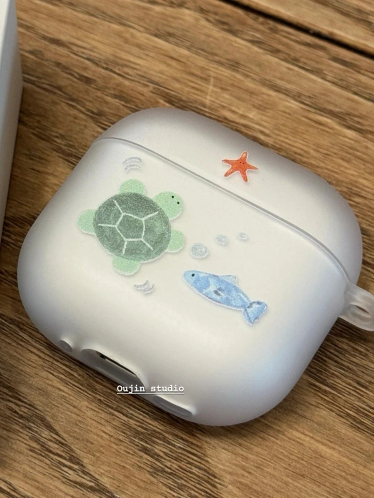 Korean Cartoon Cute Fish Turtle Clear TPU Case For Apple AirPods 4 Airpods Pro 3 2 1 Wireless Earphone Protective Silicone Cover