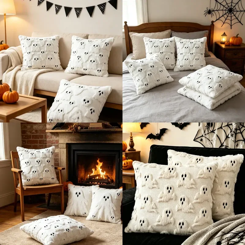 Halloween ghost pillow cover quilted two-color embroidery three-dimensional cushion home sofa decoration pillow bed backrest