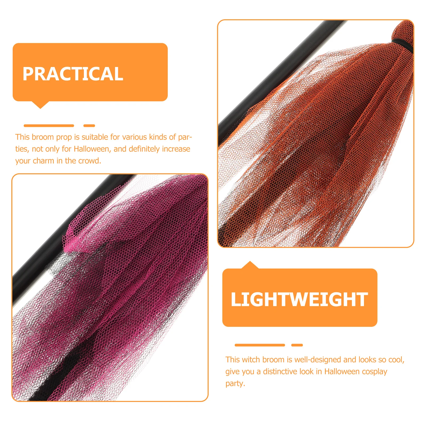 3 قطع مكنسة ساحرة خفيفة الوزن للهالوين كوسبلاي لتزيين الحفلات دعامة خيوط ناعمة محمولة بدون نتوءات هدية فريدة من نوعها #3