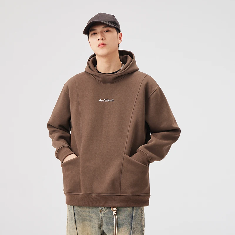 Pull à capuche à manches longues pour hommes, broderie de lettres, design de poches adt, vêtements décontractés, tendance de la mode, automne et hiver 2024