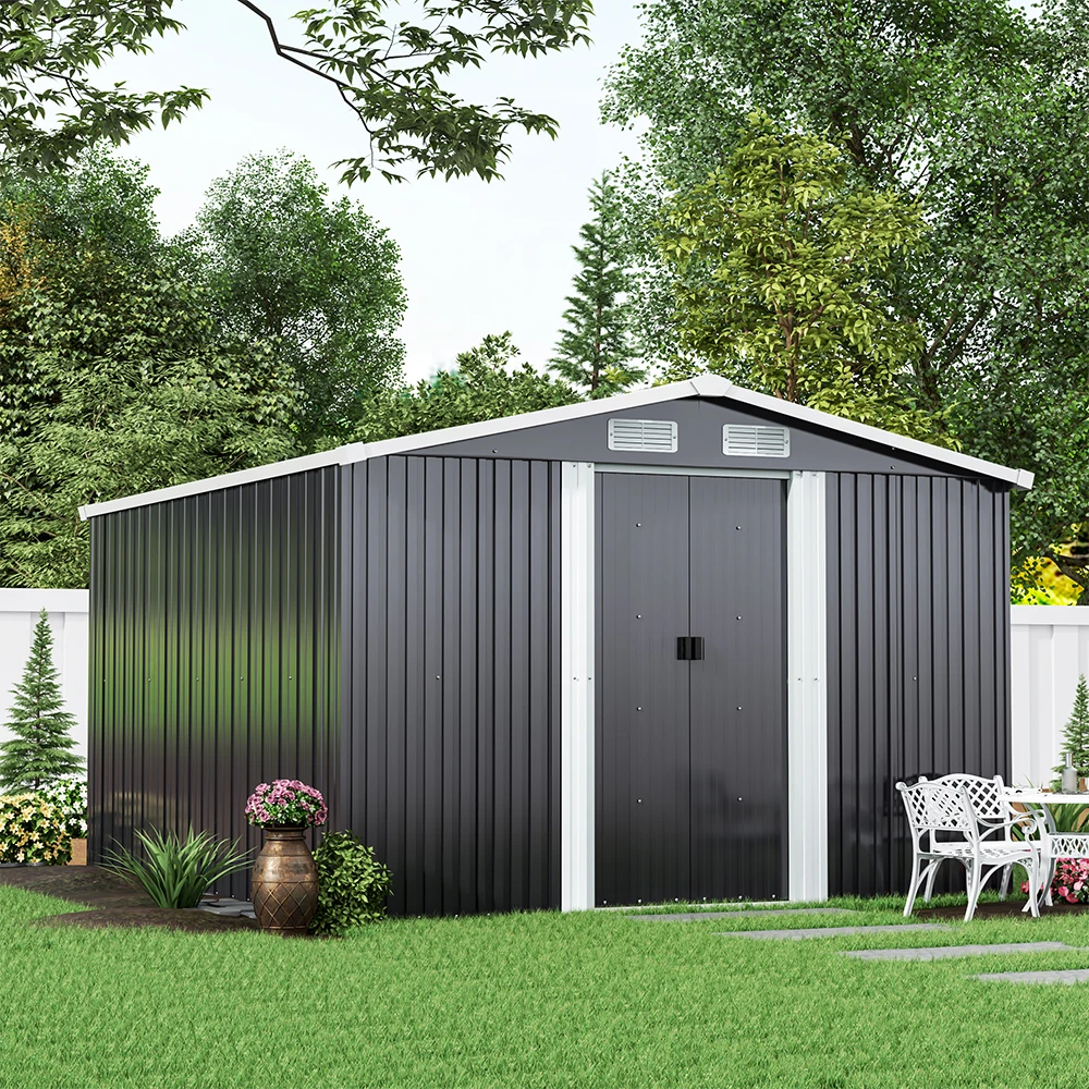 Large Heavy-Duty Metal Garden Tool Storage Shed, Weatherproof Steel Construction, Rust/UV/Water-Resistant, Foundation Included