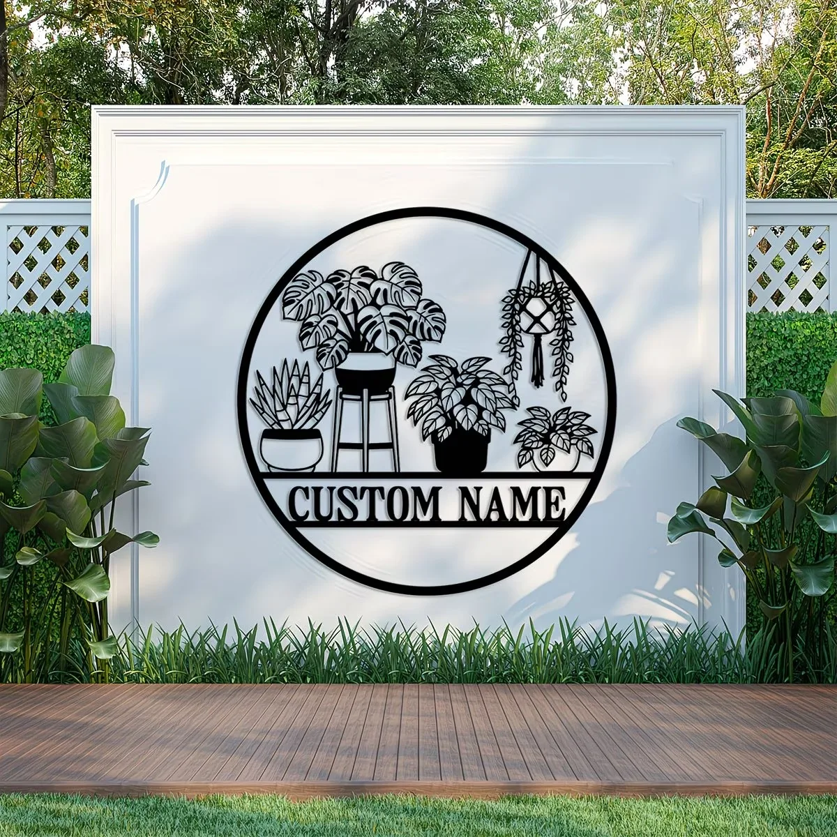 Customizable Potted Plant Personalized Metal Sign, Party Scene Hanging Ornament, Monstera and Aloe Silhouette Wall Art Decor