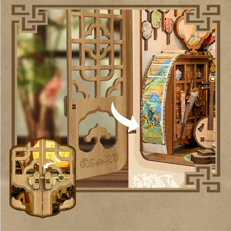 Kit di inserti per scaffali per angoli per libri in legno fai-da-te Kit di modelli in miniatura per strumenti musicali Scaffale con fermalibri leggero per regali di amici