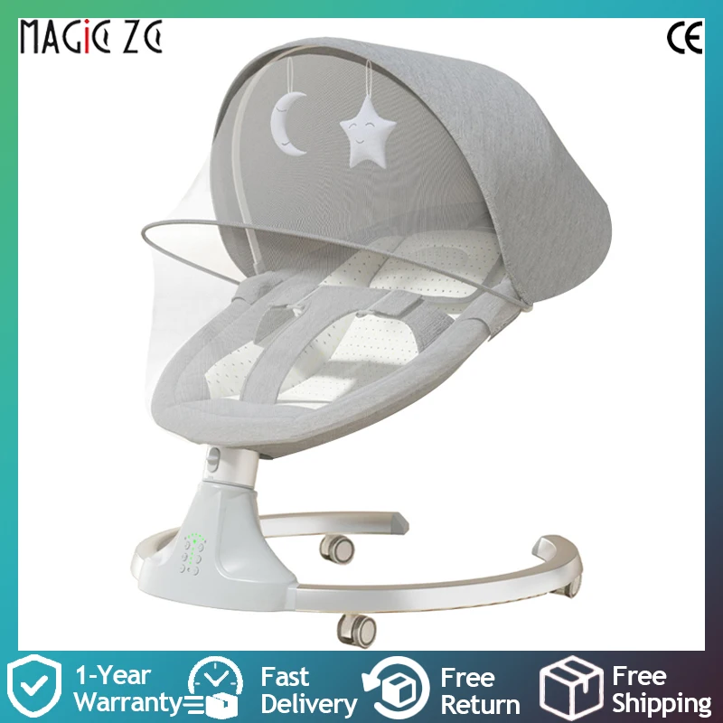 Berceau électrique Bluetooth pour bébé, avec moustiquaire, musique Bluetooth, chaise à bascule, berceau multifonctionnel pour nouveau-nés 2024