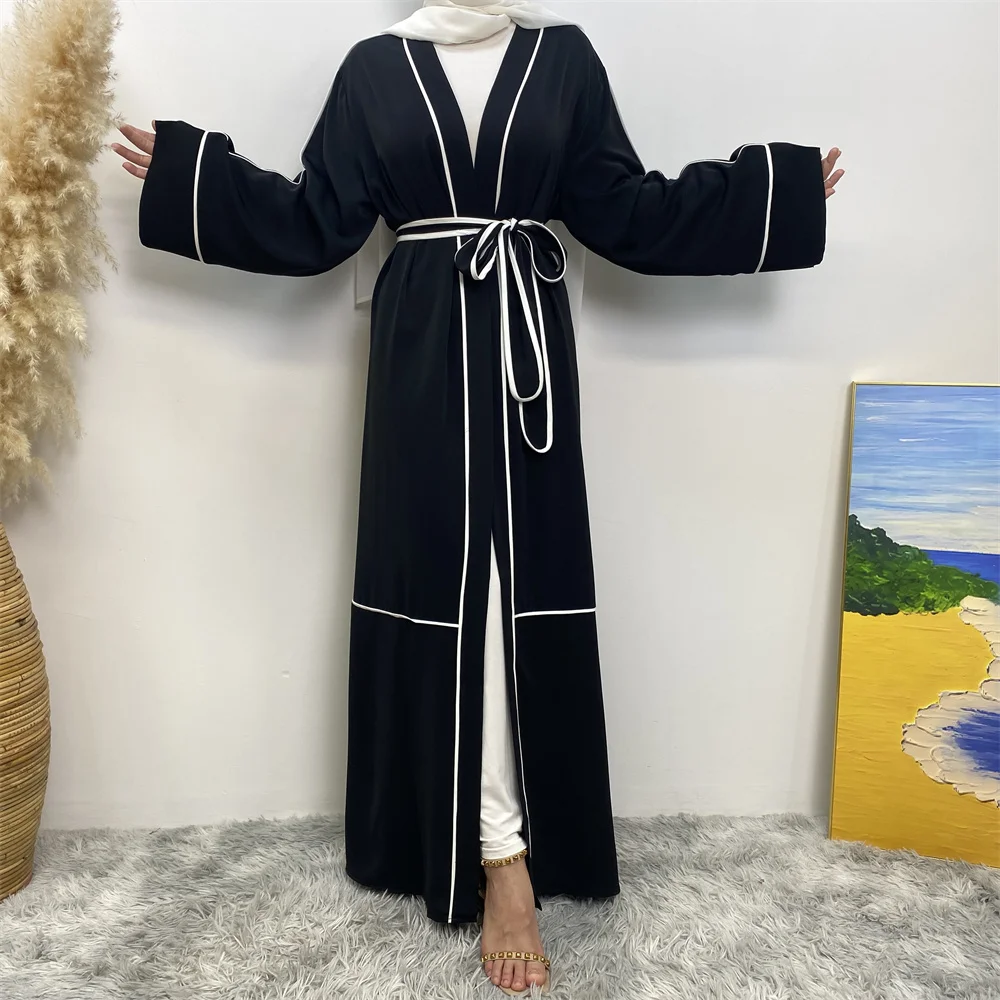 Middle East Dubai Muslim women fashion women\'s dress Arab Turkey contrast color striped cardigan Islamic hot cardigan robe