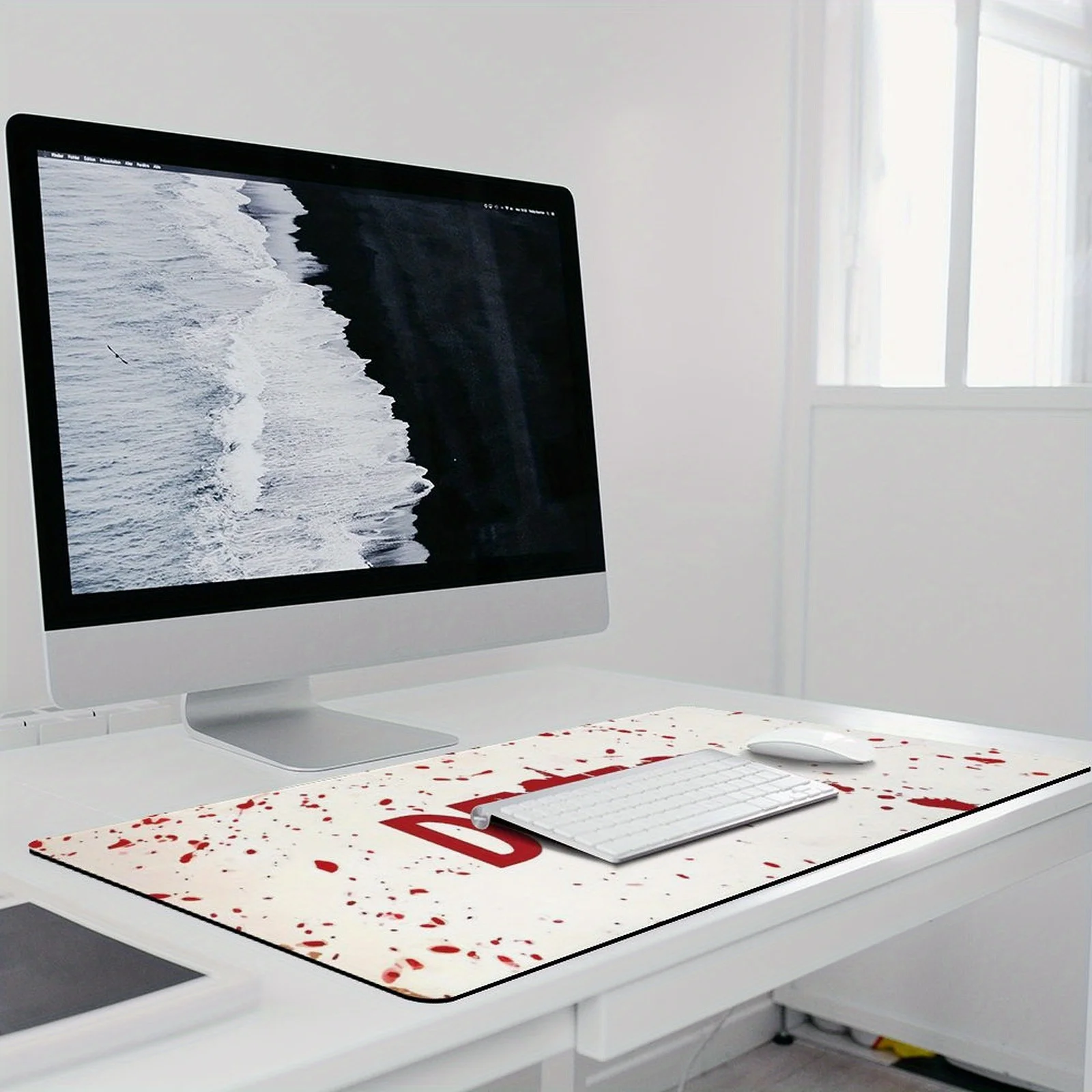 لوحة ماوس ولوحة مفاتيح كبيرة جدًا بتصميم مستوحى من برنامج Dexter TV Show - سجادة مكتب لمشهد الجريمة الحمراء مع شعار Dexter، Dura