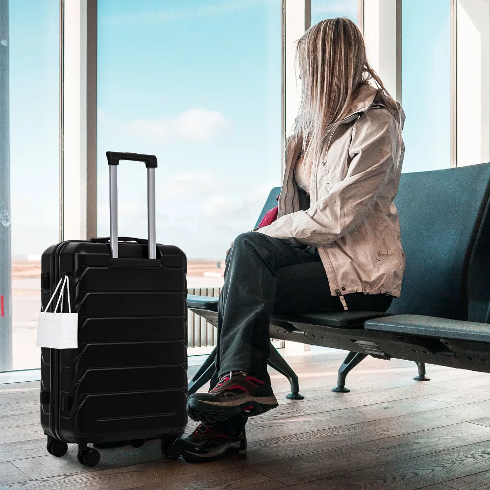 20"/24"/28" 3 Pcs/set in ABS Spinner Wheel Luggage Matching Color with Combination Lock (Black)