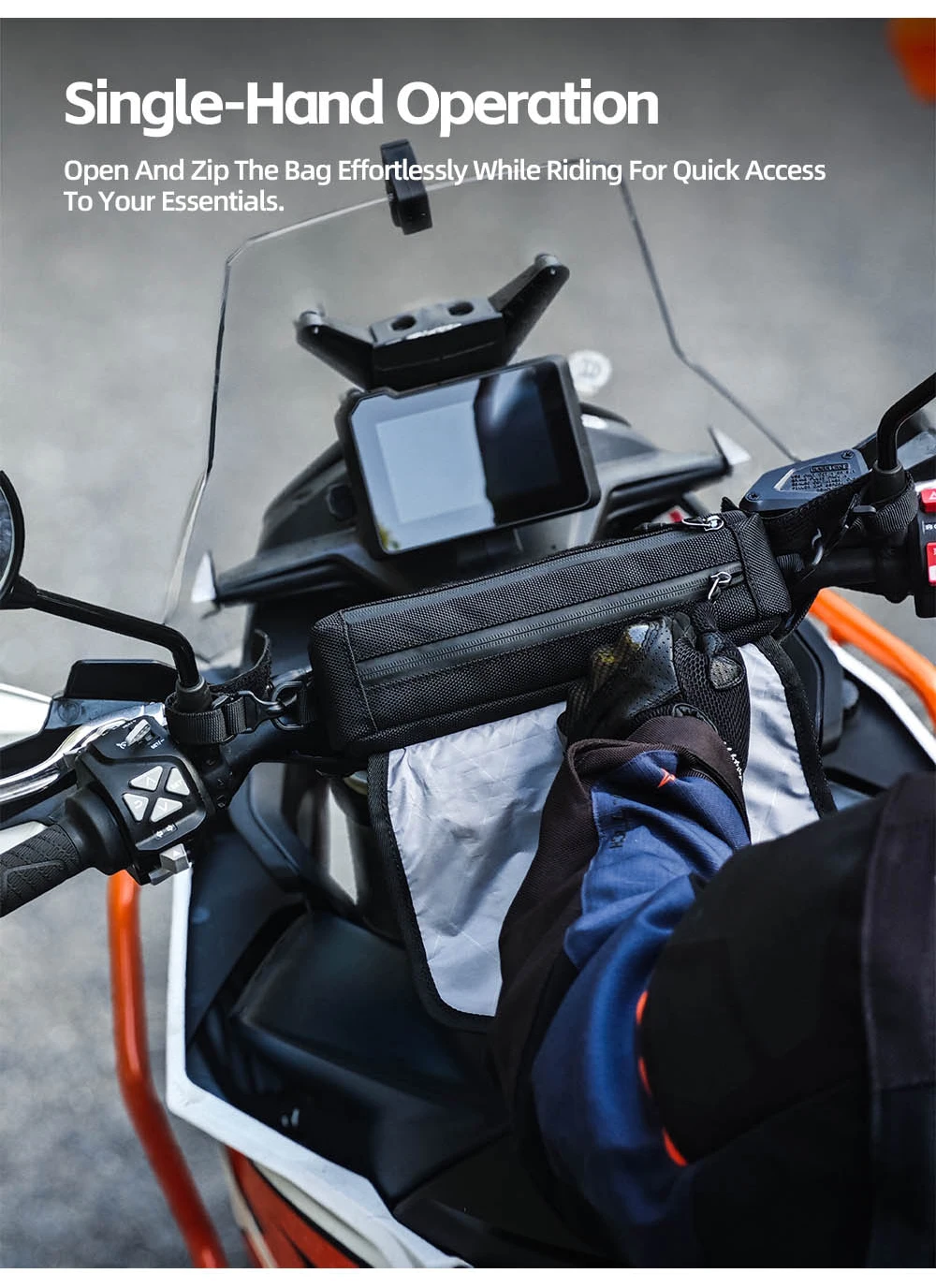 Rhinowalk Motorrad-Lenkertasche, stabile Aufbewahrungstasche, Reise-Umhängetasche mit Molle-System und Regenschutz für ADV-Zubehör – Detail 12