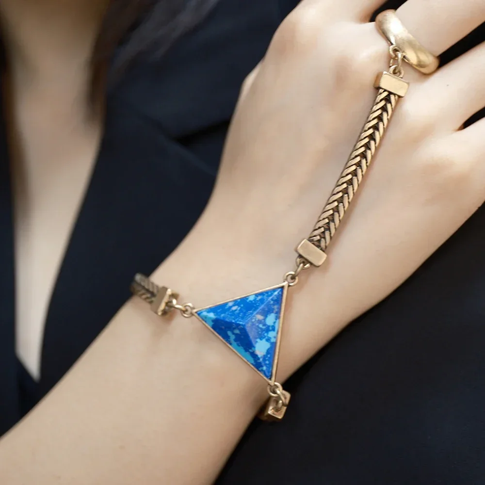 

AB/ Copper alloy natural stone personality three-dimensional triangle geometric design national wind unique bracelet.