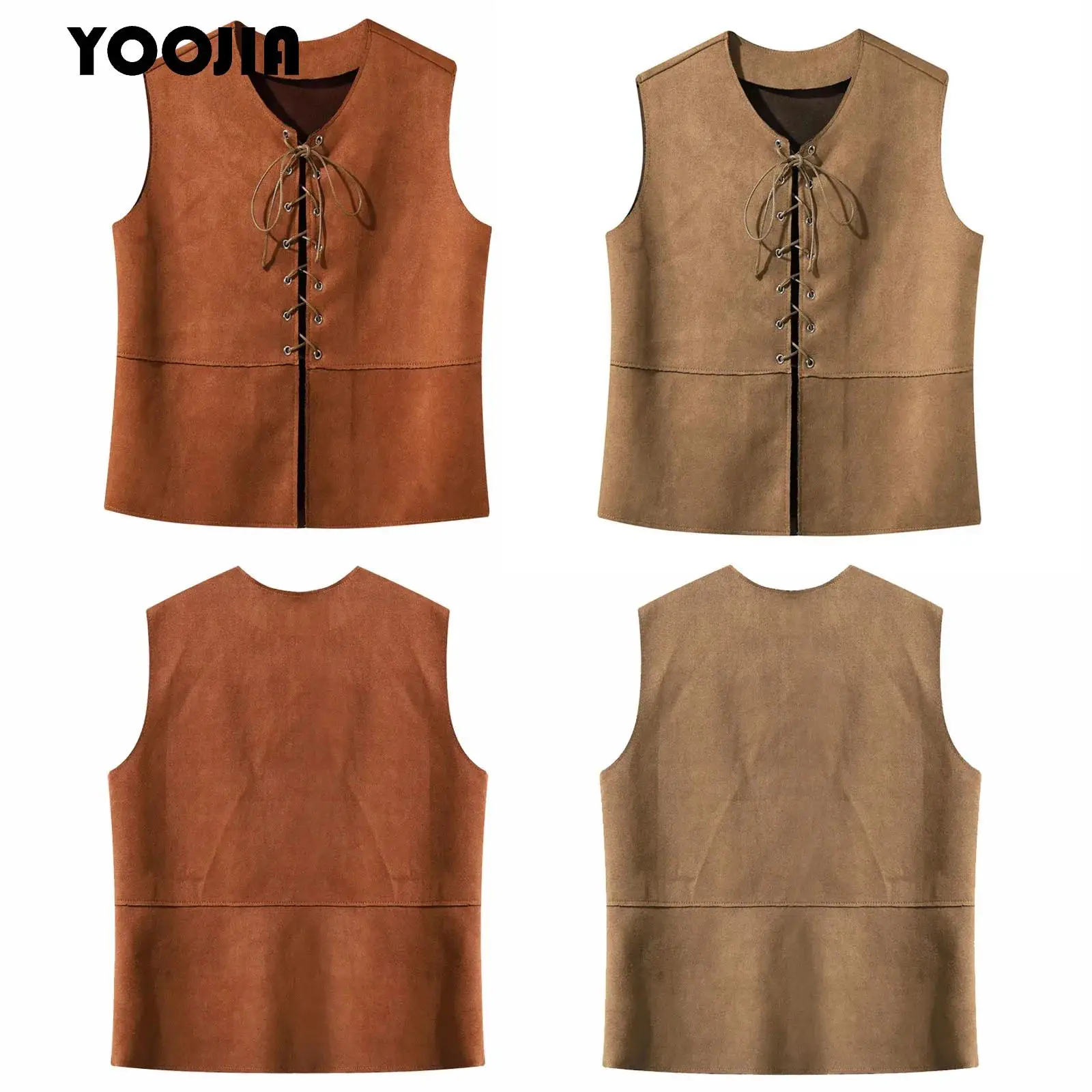 

Kids Boys Medieval Renaissance Pirate Vest Top Costume Suede Leather Lace Up Gothic Steampunk Waistcoat for Halloween Dress Up