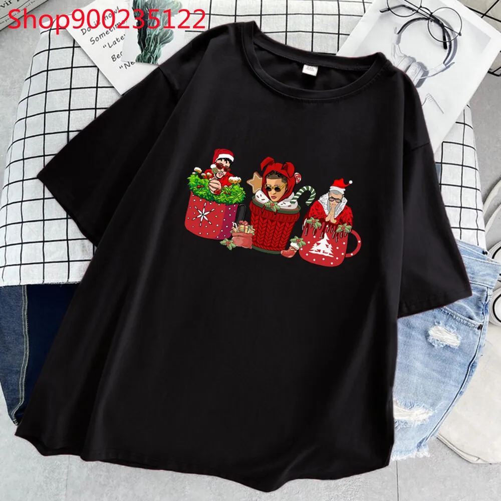 

Women T-shirts Christmas Bad Bunny TShirts Printed Coffee Fuel Summer Fashion Tumblr Graphic Black Tops Female Clothing