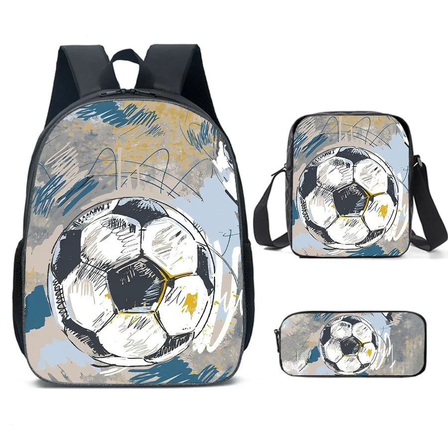 Cartoon Novelty Cool football 3D Print 3pcs/Set pupil School Bags Laptop Daypack Backpack Inclined shoulder bag Pencil Case