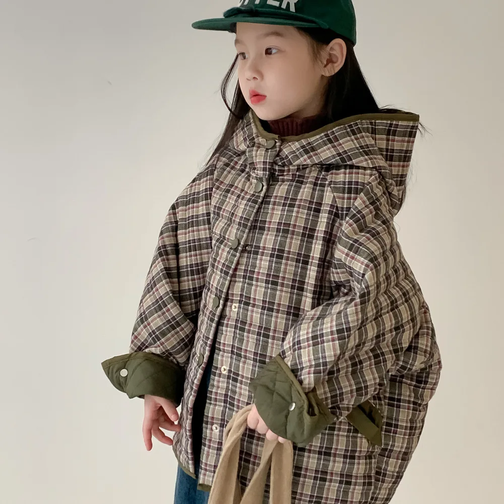 MILANCEL Winter Jacket for Girl 2-9T Kids' Outerwear and Coats Grid Hooded Jacket for Girls Thicken Warm Children Coat