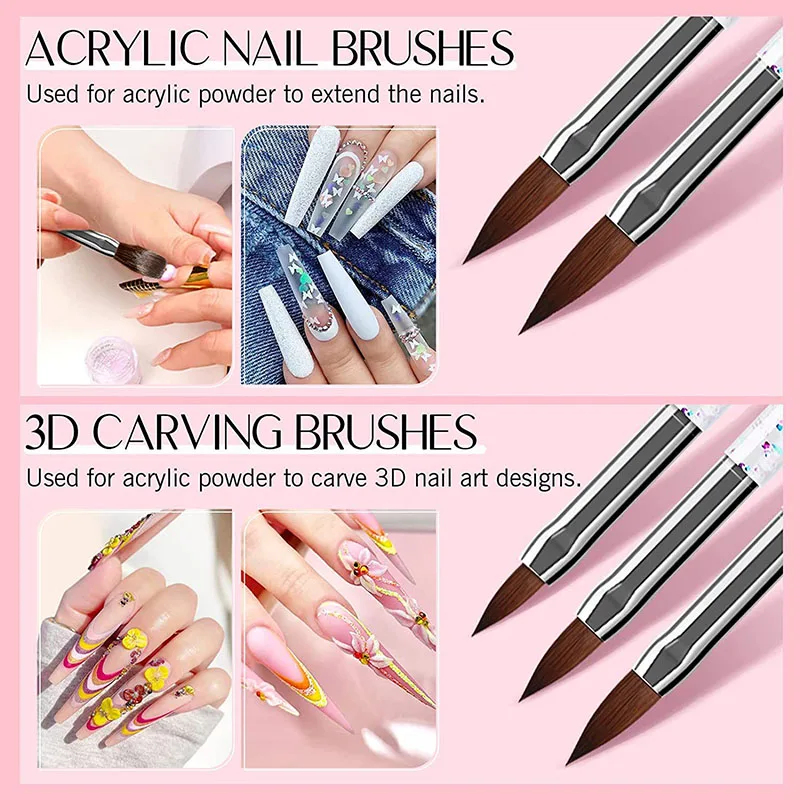 Nail Art Brush Design Tip Painting Drawing Carving Dotting Pen FlatFan Liner Acrylic Gel UV Polish Manicure Tools