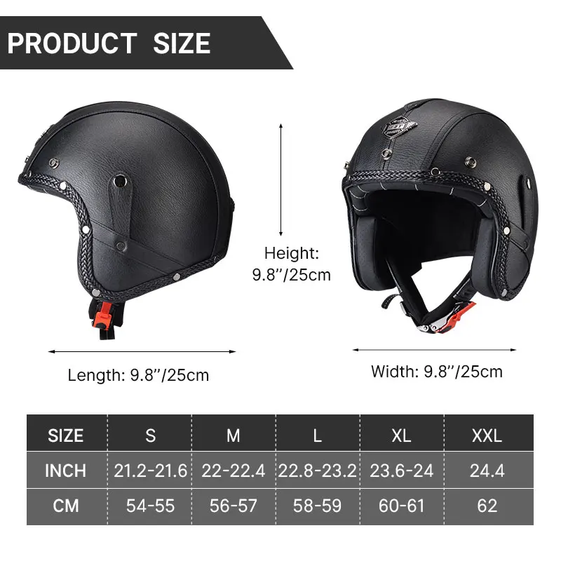 Classic Motorcycle Helmet PU Leather Open Face 3/4 Chopper Bicycle Helmets Casco Moto Vintage Safety Helmet With Goggles