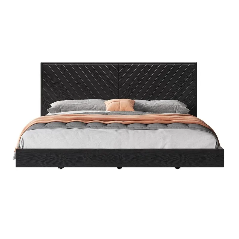 Ash wood bed, all solid wood bed 1.5 retro wind fish bone suspension bed