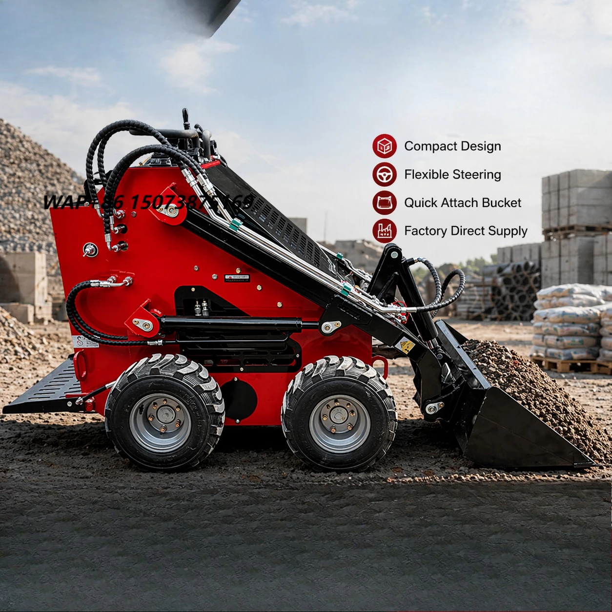 Crawler Mini Skid Steer Loader With Front Bucket for Construction Landscaping Estate Maintenance and Yard Handling