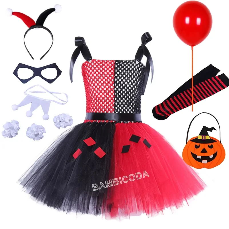 Vestido tutú de Cruella para niñas con diadema, disfraz de payaso de circo de Halloween para accesorios de fotografía, vestido de princesa de tul para fiesta