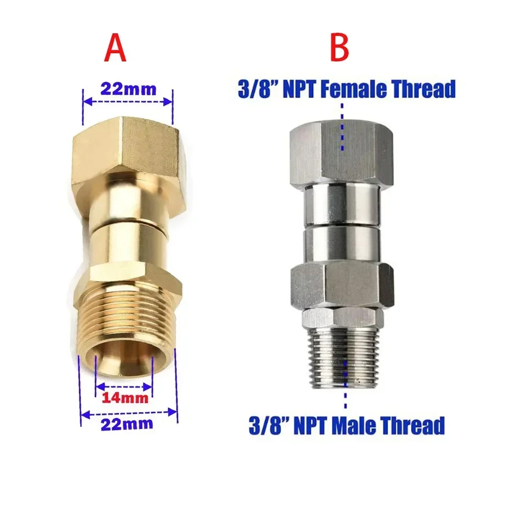 

Соединительный шланг для мойки высокого давления, Поворотный соединитель для шланга, резьба M22 14 мм 3/8, поворот на 360 градусов, соединитель для шланга для мойки
