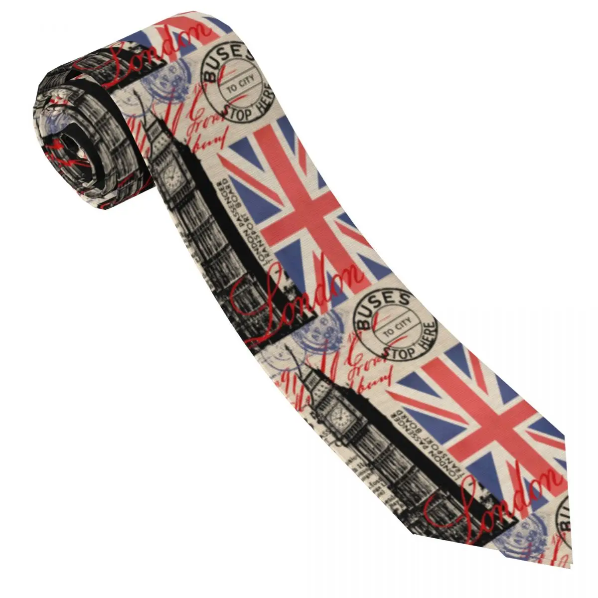 Custom Retro Vintage London Tie Mens UK British Flag Mens Silk Tie For Father's Day