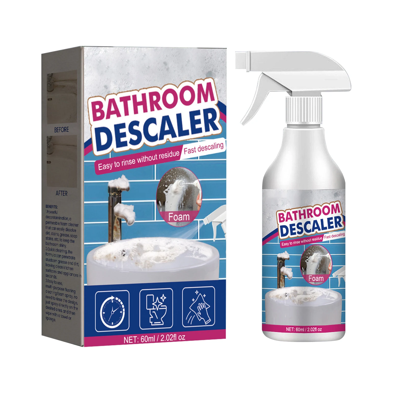 Stubborn Stains Cleaner Reusable Versatile Rinse Cleaning Foam Spray Multi-Purpose for Stainless Steel Glass Ceramic Plastic