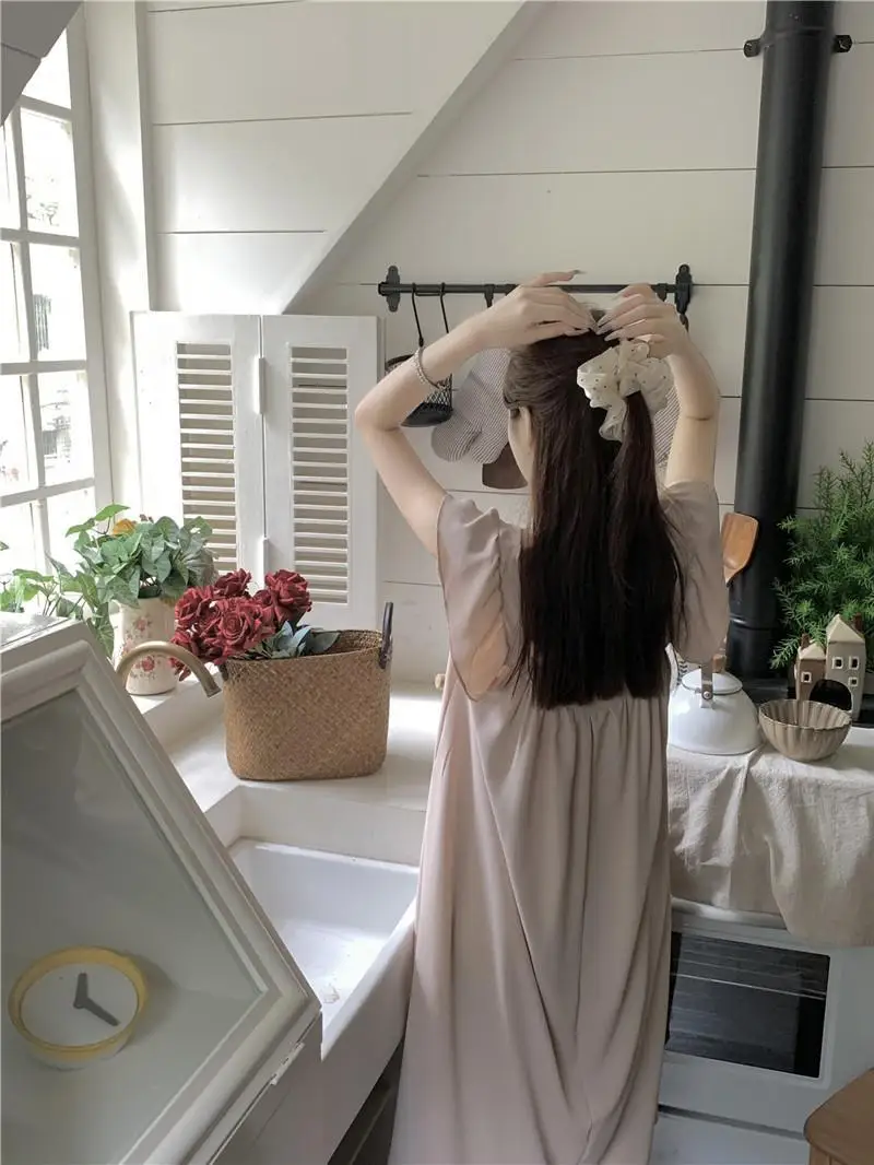 Korean version with corset ruffles halter nightgown female summer medium-length dress pajamas female square neck homewear