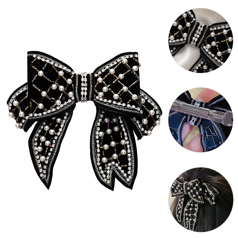 

Ribbon Bow Hairpin Shaped Accessories for Women Wedding Bride Sparkle Clips Girls