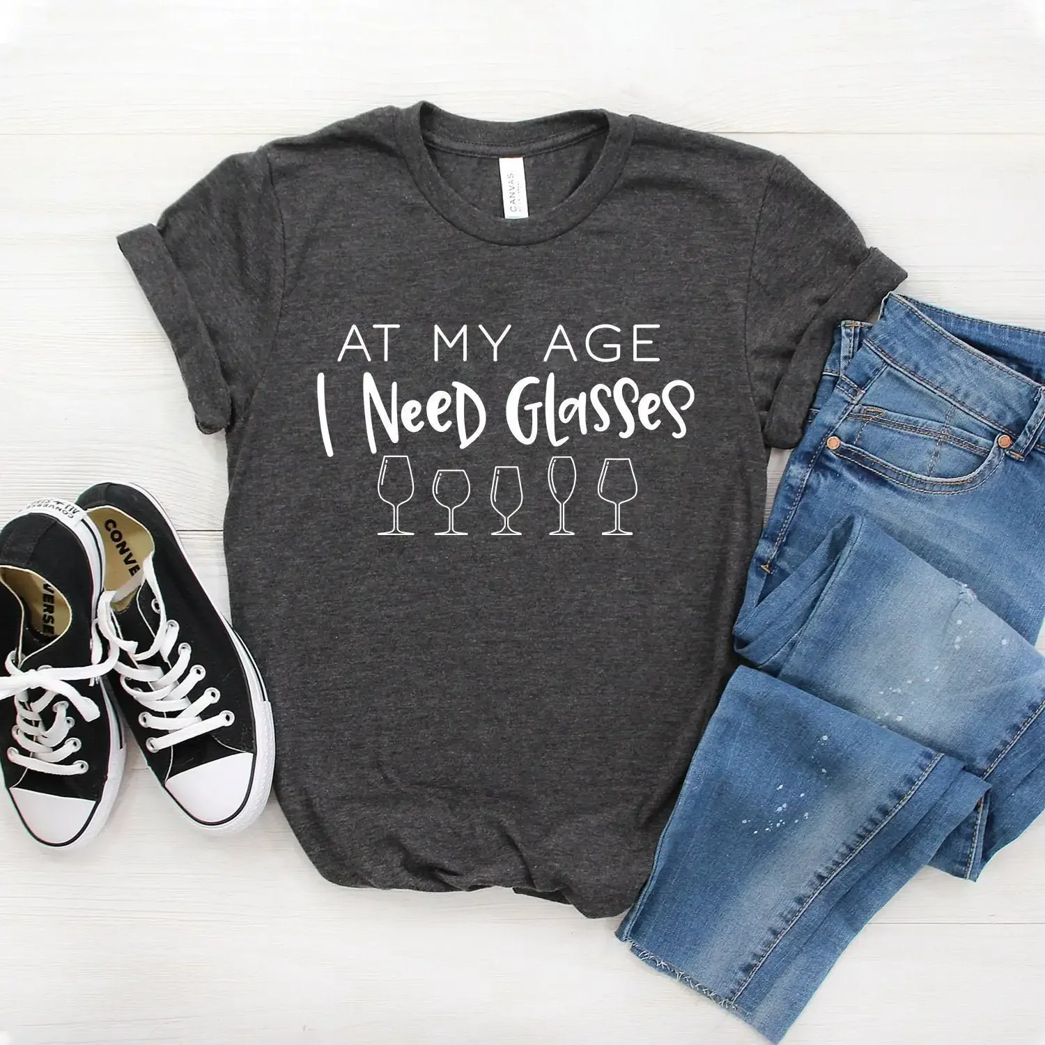 Funny Wine T Shirt Birthday Drinkers At My Age I Need Glasses Drinking Lover Softstyle