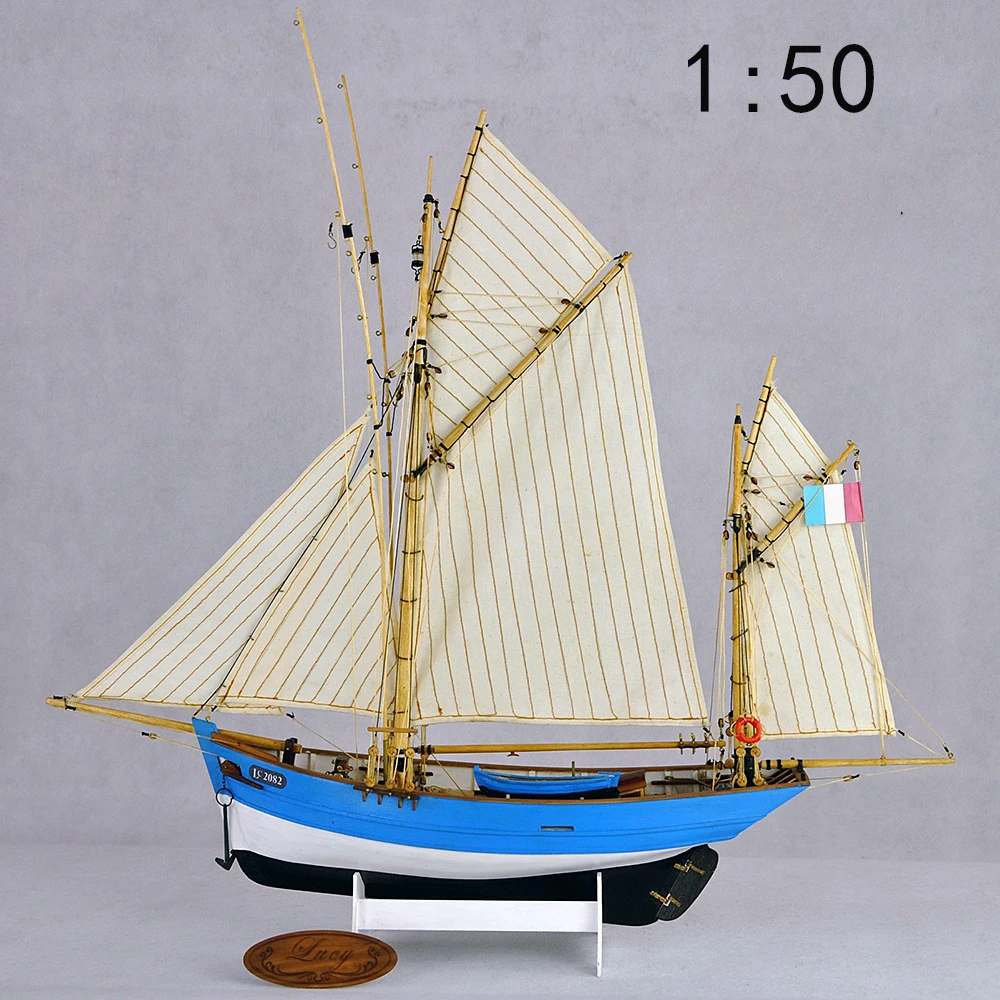 

1/50 LUCY Sailing Model Lucy French Two-masted Schooner Wooden Sailing Model Kit DIY Handmade Sailing Toys